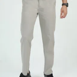 Men Relaxed Grey Linen Blend Trousers-image-10