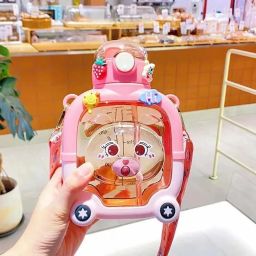 kids Cute Teddy Hanging Large Capacity Water Bottle, With Straw Panda 1000 ml Water Bottle-image-38