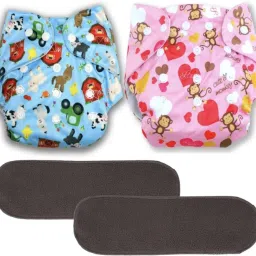 Trendy Reusable Adjustable Washable Multicolour Printed Diaper Nappy With High Absorbing Insert/Liner For Baby New Born To 2 Year (2 Diaper +2 Insert)-picture-16