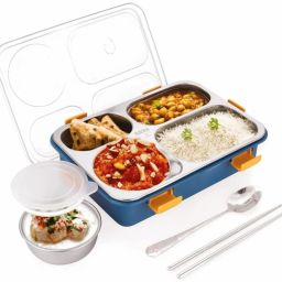 Stainless Steel Lunch Box with 4 Compartment with Spoon for Kids & Adults 4 Containers Lunch Box-image-23