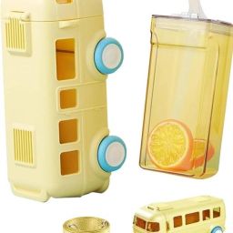 Cute Bus Shape Water Bottle for Kids | Leak-Proof Sipper Bottle with Strap-image-87
