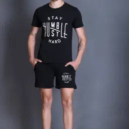 Men Top & Shorts Set Black Printed-image-9