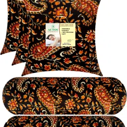 Combo Set Of 3 Cushion And 2 Microfibre Floral Bolster Pack of 5-image-63