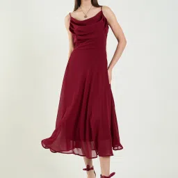 Women Fit and Flare Maroon Midi/Calf Length Dress-image-88