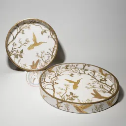 Pack of 2 Wood MDF Trays Enamel Coated Round Trays Set of 2 Kitchen&Dining Decorative Dinner Set-4