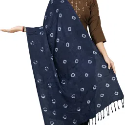Printed Viscose, Cotton Rayon Blend Women Dark Blue Fancy Scarf, Scarf, Stole-image-46