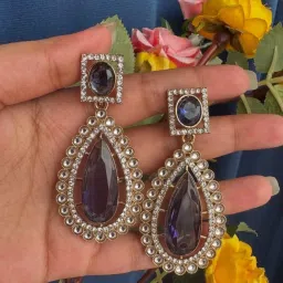 Ear 22 Pearl, Crystal, Cubic Zirconia, Ruby, Diamond Brass Stud Earring, Drops & Danglers, Chandbali Earring-image-85