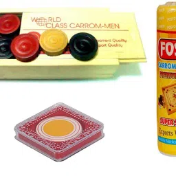 Carrom Combo B - 250 gm Carrom Powder 1 Set Wooden Carrom-Men Coins & 1 Striker Carrom Pawns-picture-39