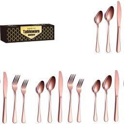 Premium Rose Gold Dinnerware Set Includes Steak Knife,Fork,Spoon, Reusable Stainless Steel Cutlery Set-image-36