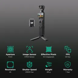 DJI Osmo Pocket 3 Creator Combo 4K and 9.4MP 120 FPS Digital Vlogging Camera with 3-Axis Stabilization (Black) image 2