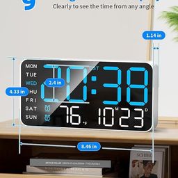 Quakzapp 9" LED Digital Wall Clock with Date, Day, Temperature, Dual Alarms, Voice Control, Adjustable Brightness, USB Powered – Ideal for Bedroom, Office, Seniors, and Home Decor image 4