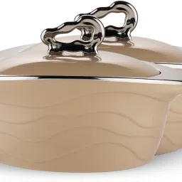 Zinna Serving Casserole Set of 2 (1000+1000 ml), Brown Stainless Steel Pack of 2 Serve Casserole Set-15