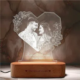 mystica Heart-Shaped 3D LED Acrylic Night Lamp with Custom Photo, Name & Date Engraving Table Lamp image 2