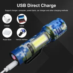 care 4 USB rechargeable led pocket flashlight 3 modes camouflaged Torch image 5