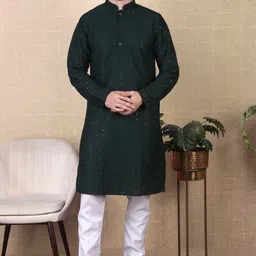koshin Men Paisley, Embroidered Cotton Blend Straight Kurta-picture-15