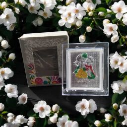 Radha Krishna 99% Silver Plated Photoframe|Radha Krishna Temple Religious Frame Decorative Showpiece - 12 cm-image-9