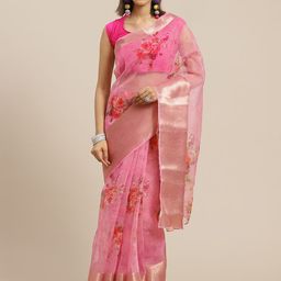 Anouk Pink Floral Organza Saree-image-73