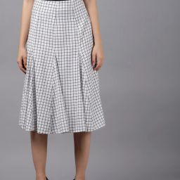 Women Checkered Flared Black, White Skirt-image-55