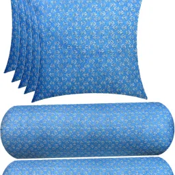 Combo Set of 2 Bolster And 5 Microfibre Floral Cushion Pack of 7-25