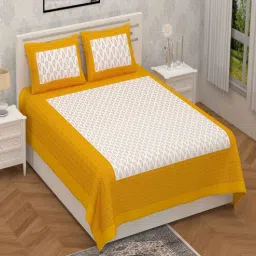uniqchoice Yellow Traditional 120 TC Cotton Queen Sized Bedsheet with 2 Pillow Cover-picture-29