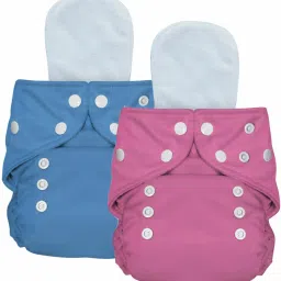 Baby Cloth Diaper With Insert Reusable & Adjustable, Solid Blue + Solid Pink-image-0