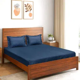 saral home Blue Solid 300 TC Cotton Queen Bedsheet with 2 Pillow Covers-picture-15