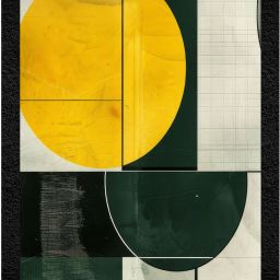 Wall Profile "Contemporary Yellow Sun & Dark Green Abstract Wall Painting" 3D Painting 11 inch x 14 inch Painting-1