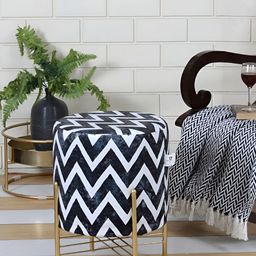 Shadowkart Black & White Printed Wooden Pouffes Sitting Mudda Ottomans-53