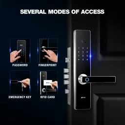 OZONE Smart External Door Lock for Wooden & Metal Doors with 5-way Access Mobile App:: Fingerprint:: Password:: RFID Card and Emergency Key | Satin Chrome Smart Door Lock image 3