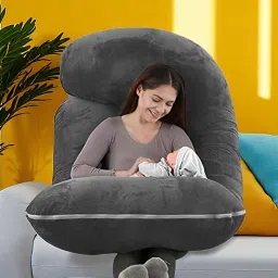 J Shaped Microfibre Solid Pregnancy Pillow Pack of 1-image-49