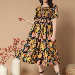 Women Empire Waist Yellow Midi/Calf Length Dress-image-8