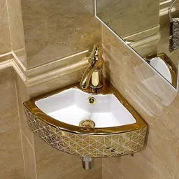 Art Wash Basin Countertop, Tabletop Ceramic Bathroom Sink/Basin (435x320x130mm) (GOLD) Table Top Basin-image-74