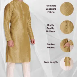 Men Block Print Art Silk Straight Kurta-image-2