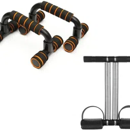 Athletes CHOICE, Pack Of 2 Fitness COMBO, 1x Push Up Bars Stand with Foam Grip Handle for Chest Press and Arm Workout, 1+ Double Chrome Band Tummy Trimmer for Men, Women, Weight Loss, Kids, Girls, Children, Adult Best in Sports & Fitness, Fitness, Exercise, Workout, TRUSTED by DR, Gym Fitness Fitness Accessory Kit Kit-81