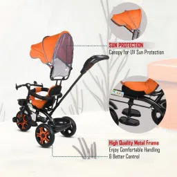 dugri Model Canopy Tricycle with Soft Seat,Front-Back Basket,Parental Push Handle,Bell New Model Canopy Tricycle for Babys with New Colours Tricycle image 4