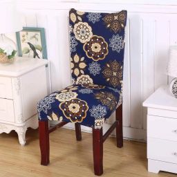 Floral Elastic Dining Chair Cover Stretch Removable Washable Slipcover Blue Geometry Flower Pack of 6 Sofa Fabric-26