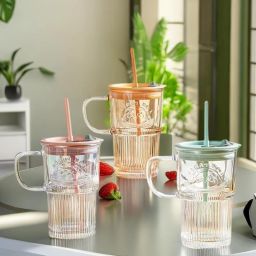 Glass Measuring Cup with Cartoon Pattern Glass Coffee Mug-image-18