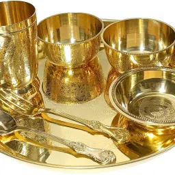 Pack of 7 Brass Floral Design Pital Thali Set , Dinner Set for Dinnerware Serveware Dinner Set-image-34