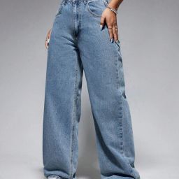 Women Loose Fit High Rise Light Blue Jeans-image-17