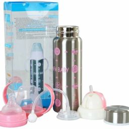 3 in 1 Baby Feeding Bottle Thermo-Steel Multifunctional-Sipper, Nipple & Straw - 240 ml - 240 ml (Pink, Silver)Be the first to Review this product - 240 ml-14