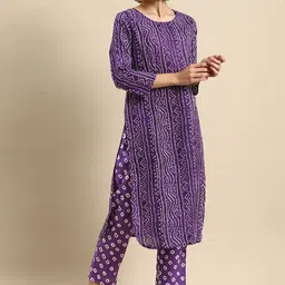 Anouk Women Purple Bandhani Printed Pure Cotton Kurta with Trousers-57