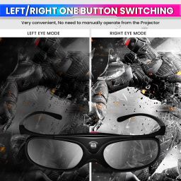 amiciVision 3D Eyewear for DLP Link 3D Projectors, 144Hz Rechargeable Active Shutter Video Glasses image 4