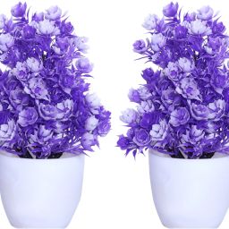 Set of 2 Artificial Flower Plant for Home/Office Decorative Flower Accent, Purple Wild Flower Artificial Flowerwith Pot-17