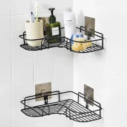 Multi-use Self Adhesive Kitchen (PACK OF 1) Bathroom Corner Shelf,storage Rack Steel Wall Shelf-image-87