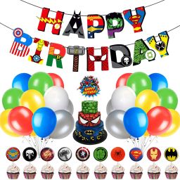 Birthday Party Supplies Set for Kids, Superhero Decoration Avengers Theme Decorations Kits Include Birthday Banner, Balloons, Cupcake Toppers,and Cake Topper (Pack of 37)-image-27