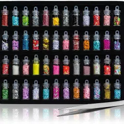 Glitter Bottles 48in1 Resin Charm Glitter Sequins Mylar Set with Tweezer Combo-57