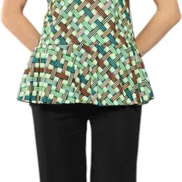 Womens Green-Black Colour Check Print Nylon Swim Suit With Cap Checkered Women Swim-dress Green Swimsuit-image-35