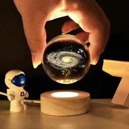 Crystal Ball Night Ligh Night Lamp with Woodern Base Night Lamp (8 cm, moon) Table Lamp-14