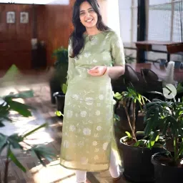 Women Floral Print Organza A-line Kurta-image-25