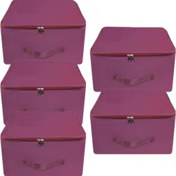 ANABIYA Storage Bags for Clothes,Saree with Zip Closure & Handle (Magenta, Pack of 5) Polyester Laundry Bag-17
